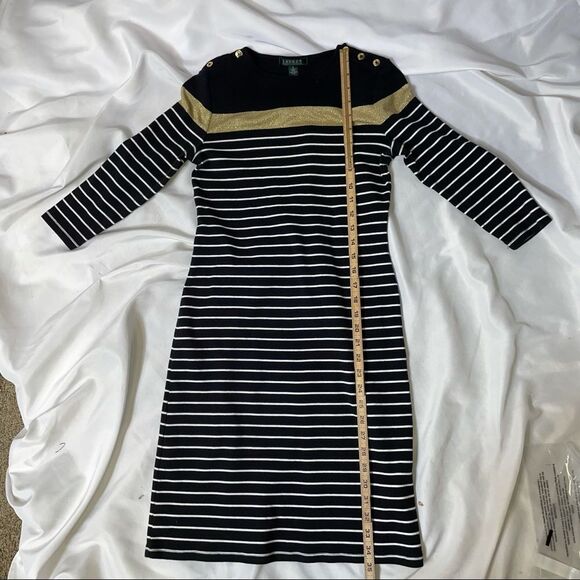 LAUREN RALPH LAUREN 3/4 Sleeve Dress Size Small (S) - MSRP $110 black/white - Picture 4 of 12